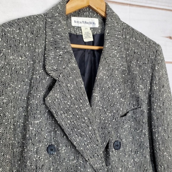 Norton McNaughton Vintage Blazer Womens 16 Wool Gray Speckled Double Breasted - Picture 3 of 11